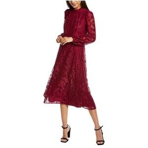 Julia Jordan Mock Neck Ruffle Lace Long Sleeve Midi Dress Size 6